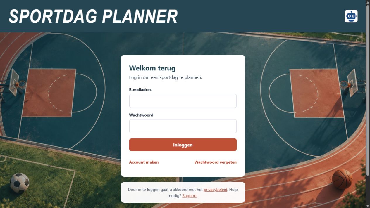 De startpagina van Sportdag Planner