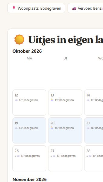 Uitjesplanner met categorieën en een lijst van activiteiten
